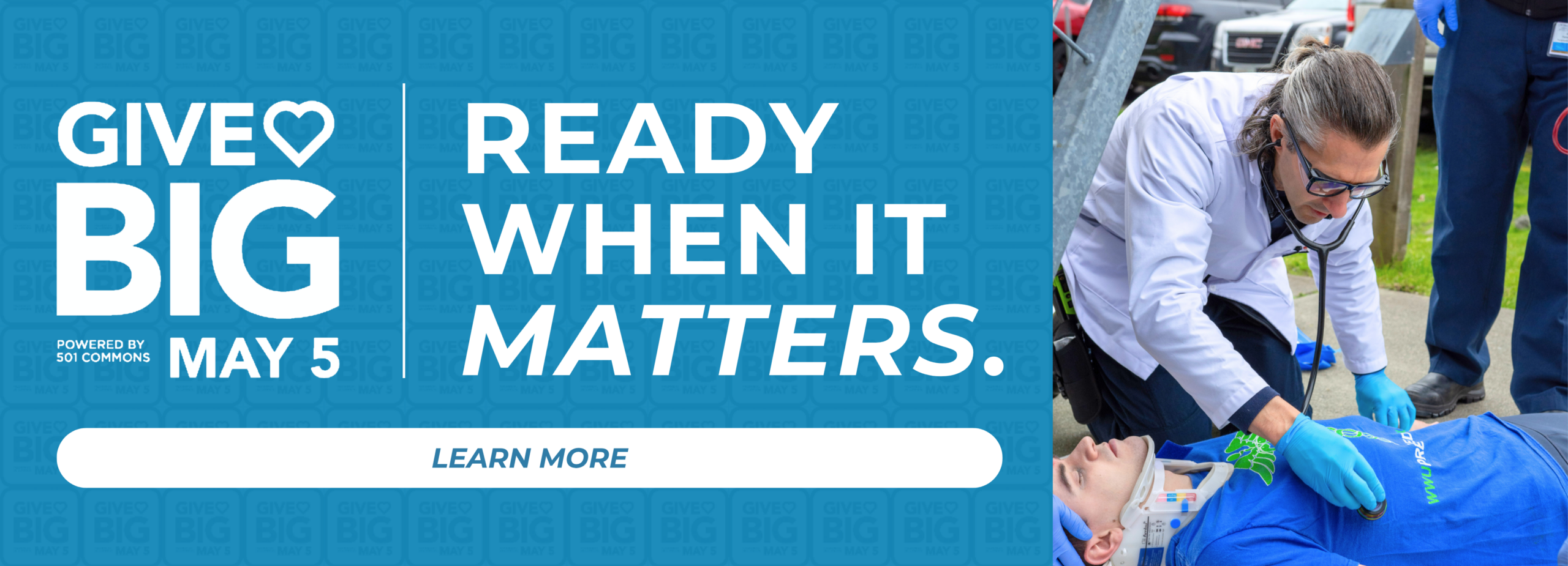 GiveBIG Website banner, learn more button